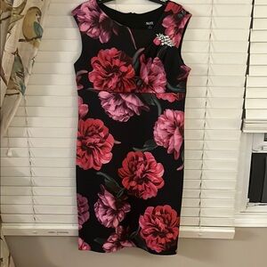 SLNY Pink and Black Floral Midi Shift Dress 14